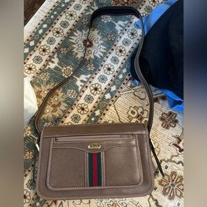 Gucci Brown Crossbody Bag with Green and Red Stripe